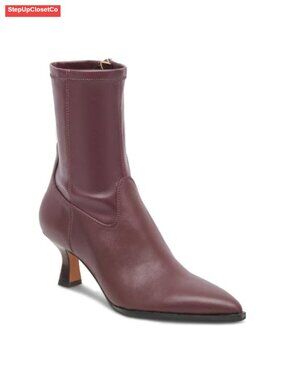 Pointy Toe Ankle Boots Stacked Kitten Heels Side Zipper Short Booties